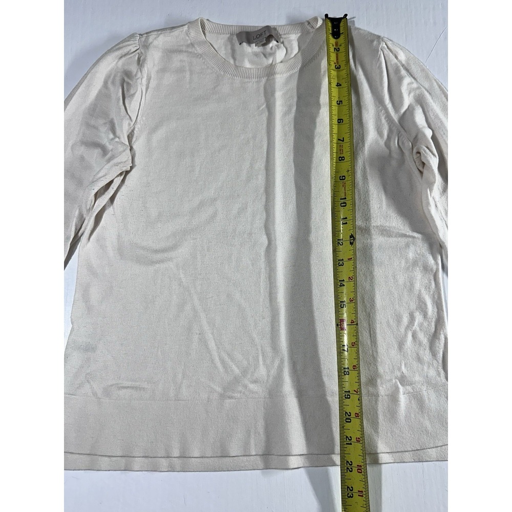 LOFT Womens M Neutral Crewneck Sweater Puff Shoulder Long Sleeve Top - Picture 3 of 6